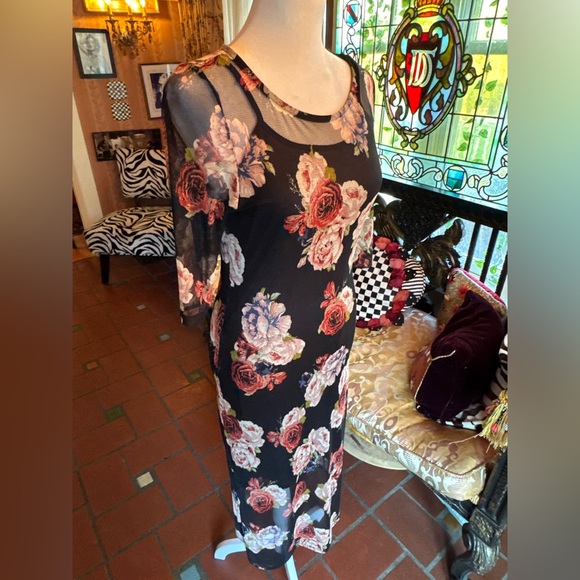 Monteau Floral Sheer Mesh Dress with Slip - Picture 3 of 7